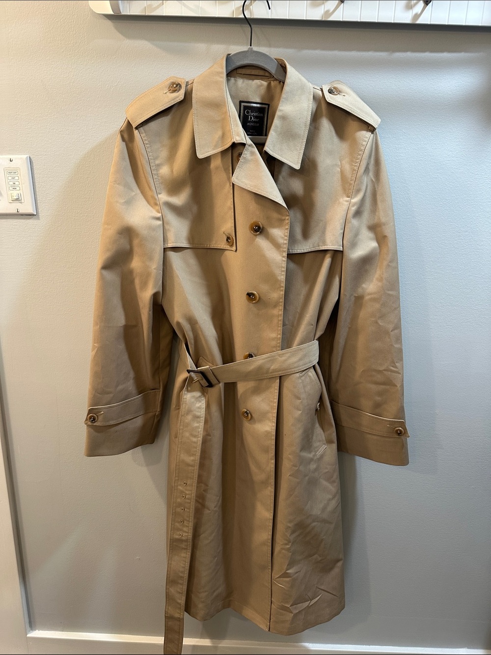 Dior Men's Classic Tan Trench Coat with Belt